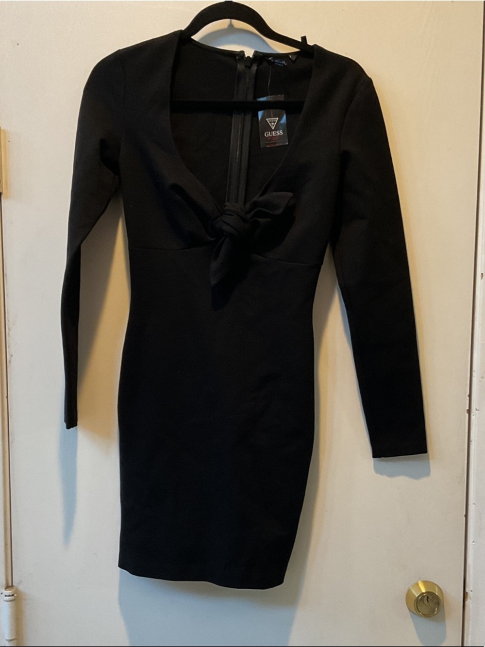 Marciano Black Long-Sleeve Knot-Front Bodycon Dress